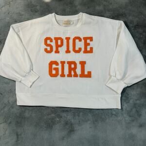 Judith March Creamy White Spice Girl Spellout Script Cropped Sweatshirt L Preppy